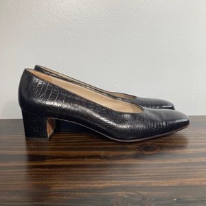 Salvatore Ferragamo Alligator Black Embossed Square Toe Heels Pumps Womens 10